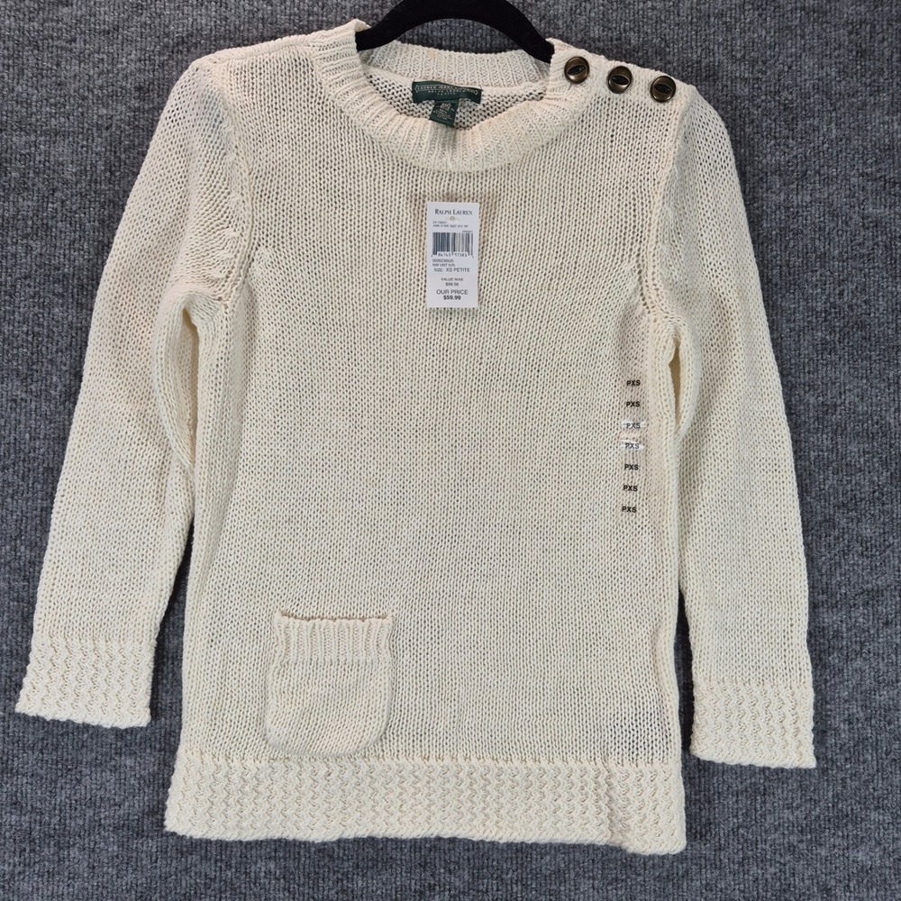 Lauren Ralph Lauren Linen Cotton Sweater Women's Petite XS Cream